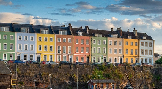 Colorful buildings in queen square in Bristol